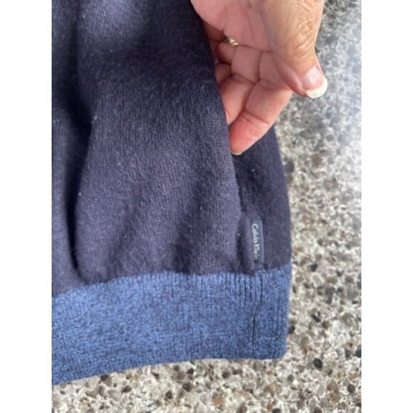 Calvin Klein Men's XXL Hoodie Zip-Up Sweater Merino Wool & Acrylic Blue & Black‎ - Picture 6 of 16